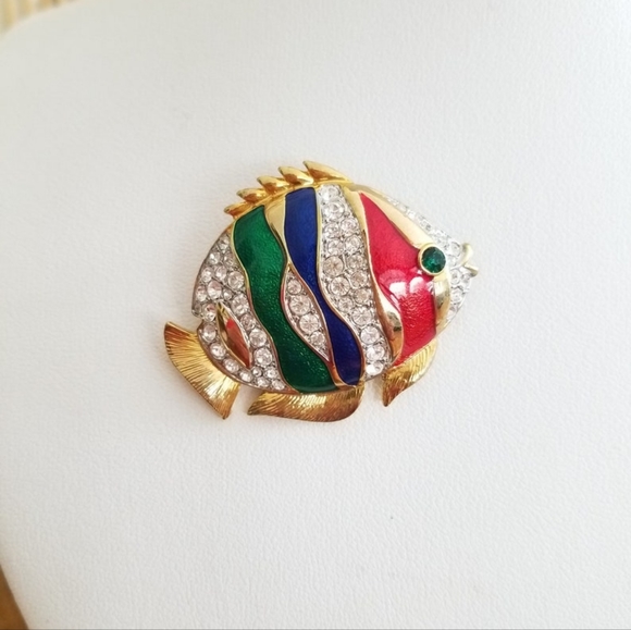 Vintage Gold Rainbow Fish Brooch - Picture 1 of 10